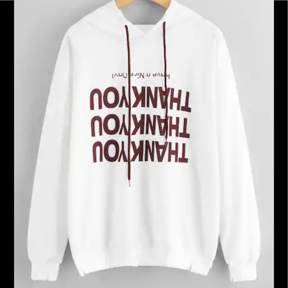 Graphic Distressed Hooded Sweater Pullover White